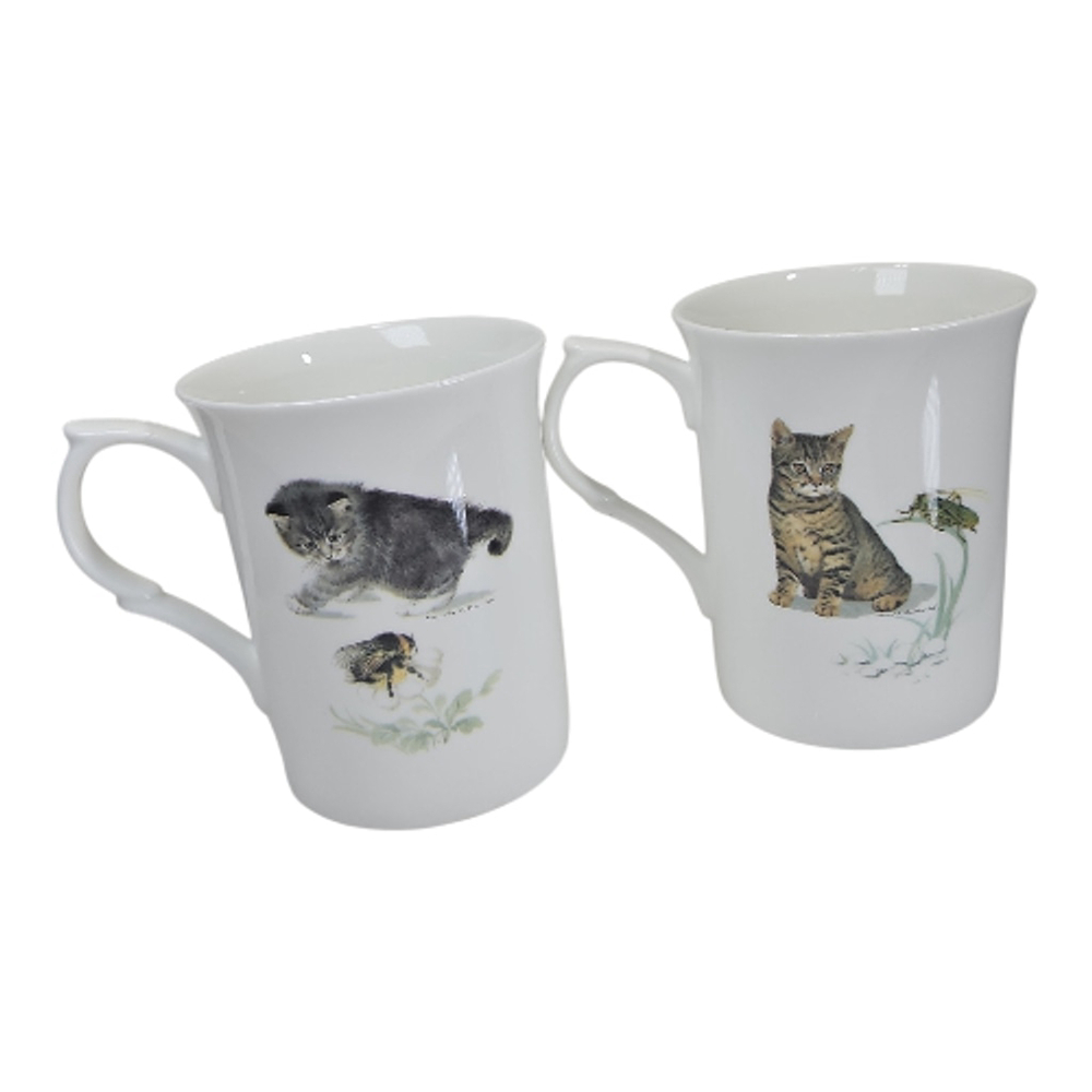 Windsor Fine Bone China Cat Mugs Set 2 England Kitty Coffee Tea Cups Gift - Picture 2 of 9